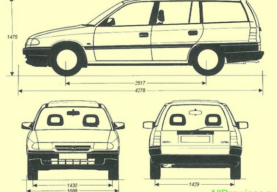 Opel Astra F Caravan (Опель Астра Ф Караван) - чертежи (рисунки) автомобиля